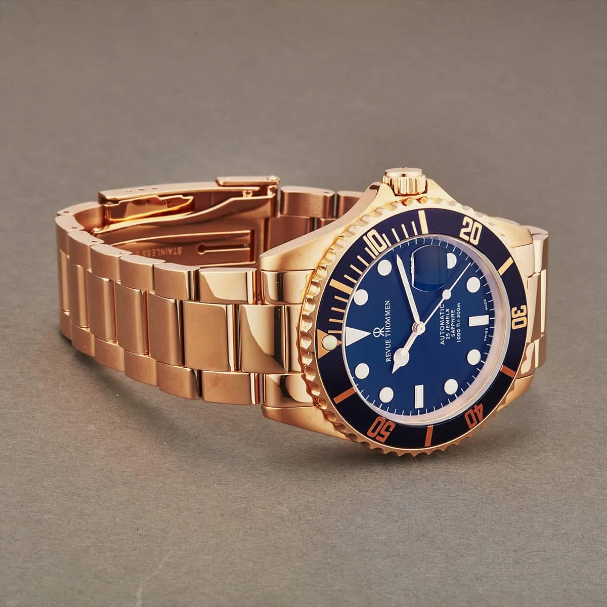 Revue Thommen Men's 17571.2165 'Diver' Blue Dial Rose Goldtone Stainless Steel Automatic Swiss Made Watch