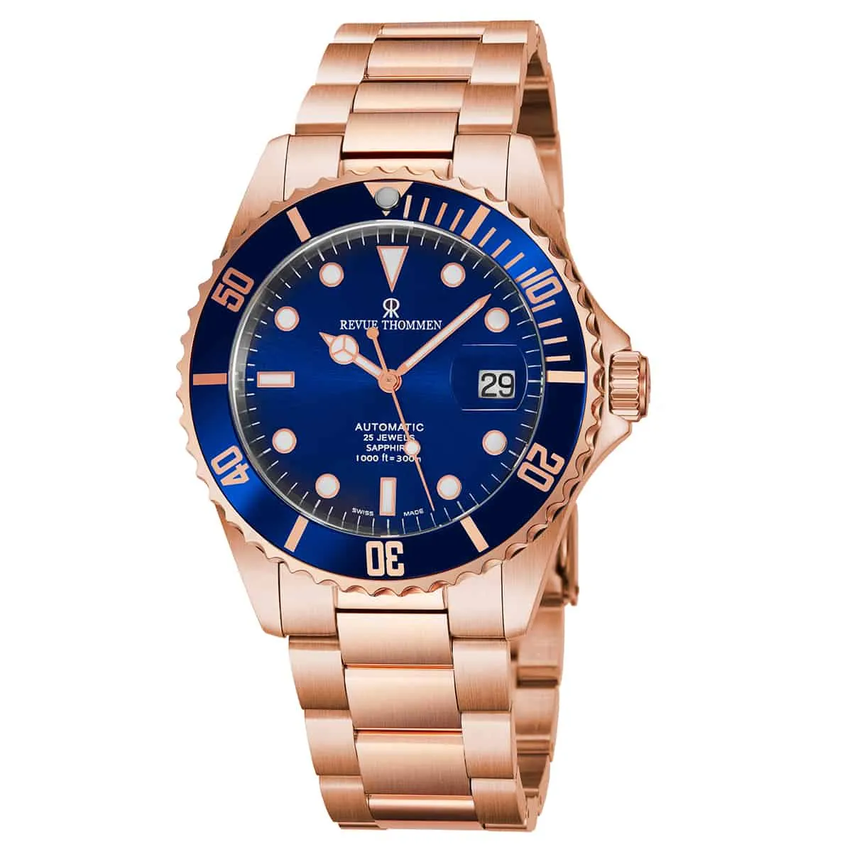 Revue Thommen Men's 17571.2165 'Diver' Blue Dial Rose Goldtone Stainless Steel Automatic Swiss Made Watch
