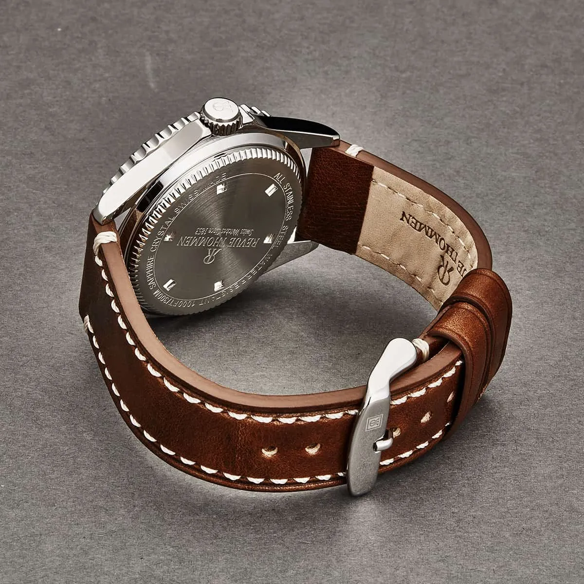 Revue Thommen Men's 17571.2536 'Diver' Black Dial Brown Suede Leather Strap Swiss Automatic Watch