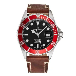 Revue Thommen Men's 17571.2536 'Diver' Black Dial Brown Suede Leather Strap Swiss Automatic Watch