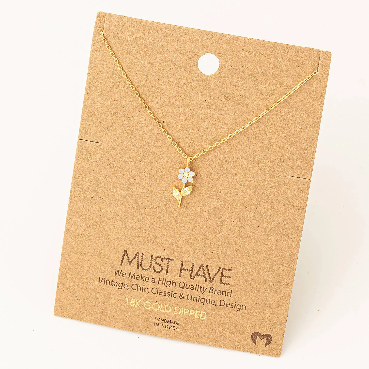Rhinestone Flower Charm Necklace