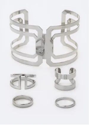 Rhodium Bracelet & Rings Set