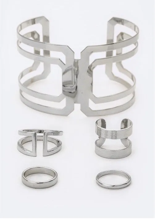 Rhodium Bracelet & Rings Set