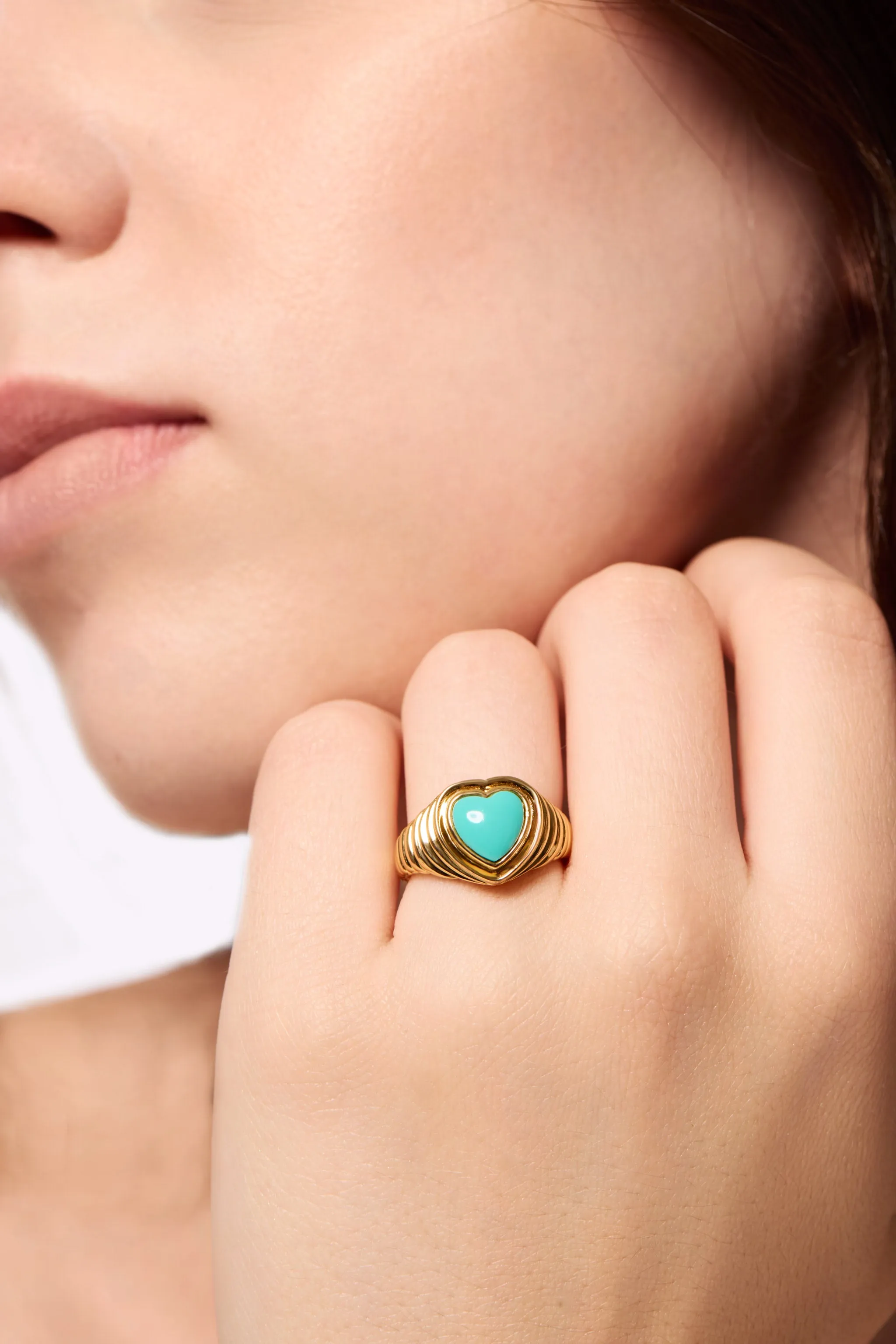 Ridge Heart Turquoise Gold Vermeil Ring