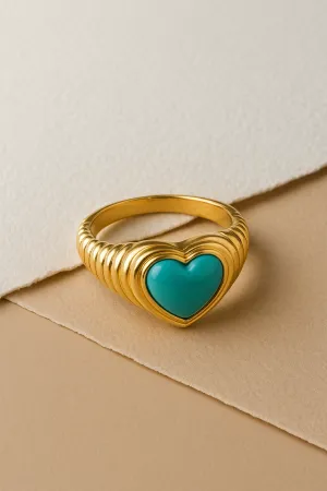Ridge Heart Turquoise Gold Vermeil Ring