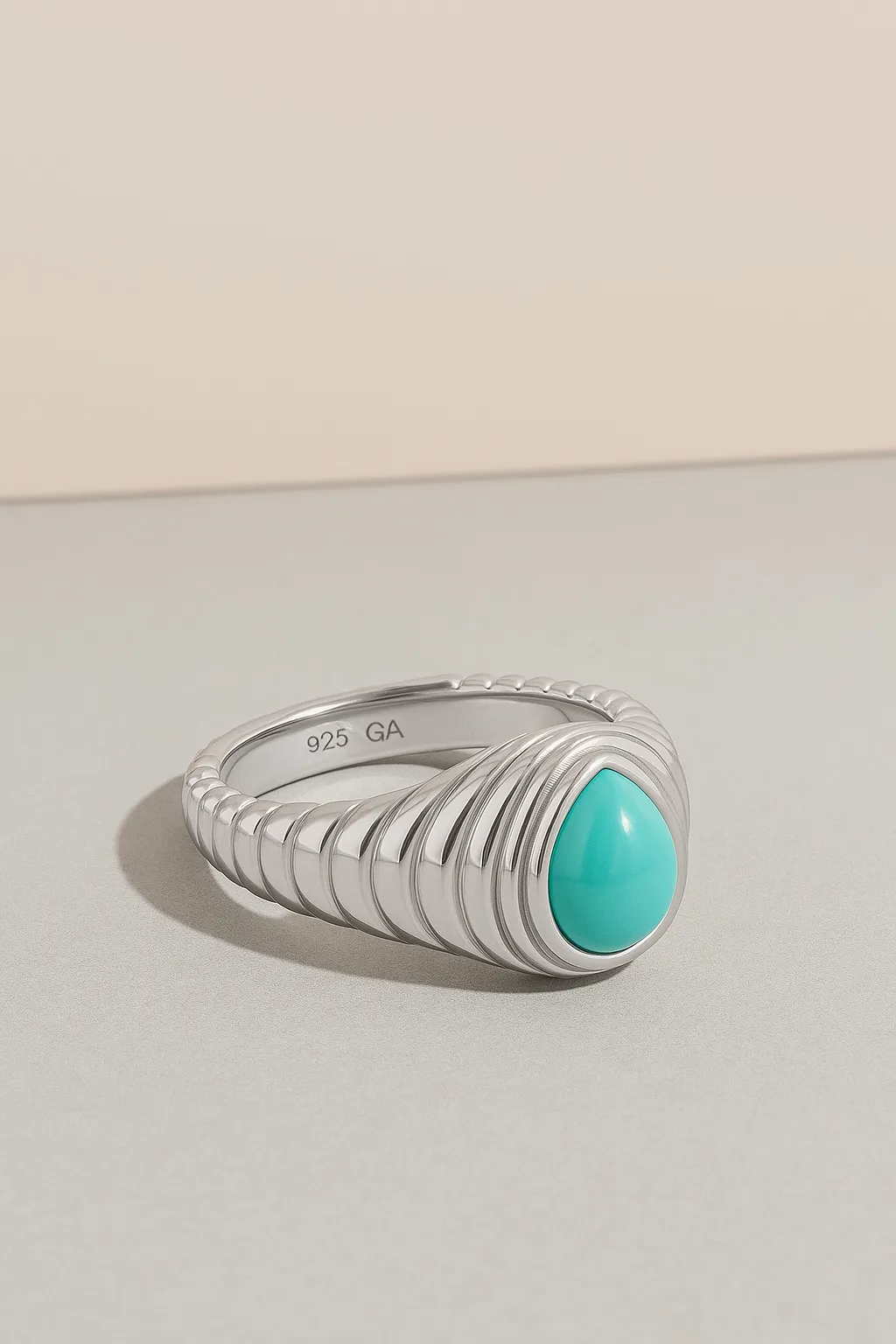 Ridge Teardrop Turquoise Silver Ring