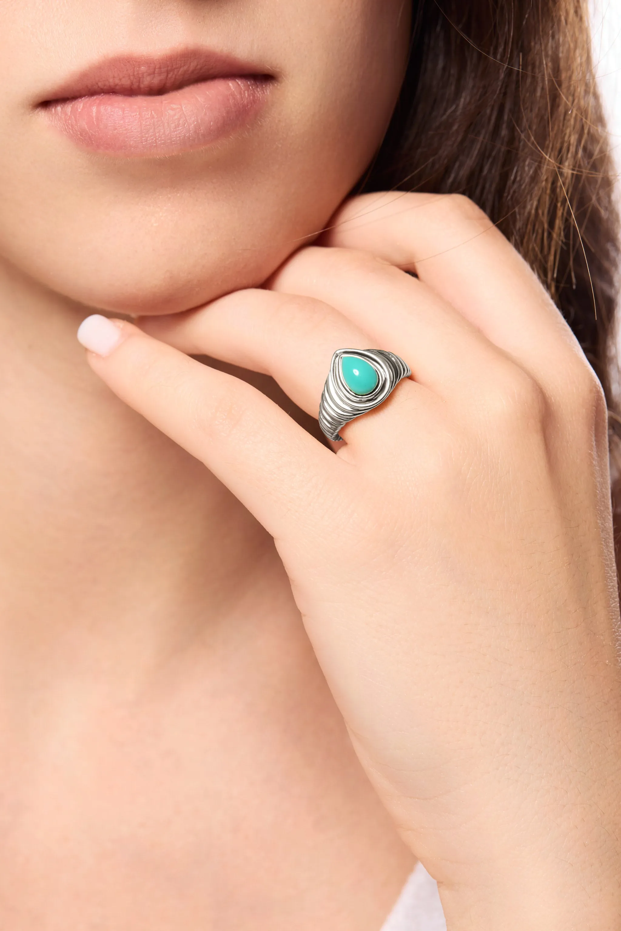 Ridge Teardrop Turquoise Silver Ring