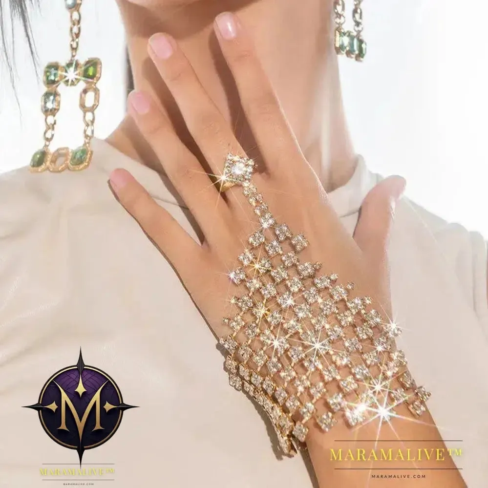 Ring Charm Finger Mesh Linked Bracelet Jewelry Femme for Women Hand New Fashion Luxury Bangles 2024 Designer