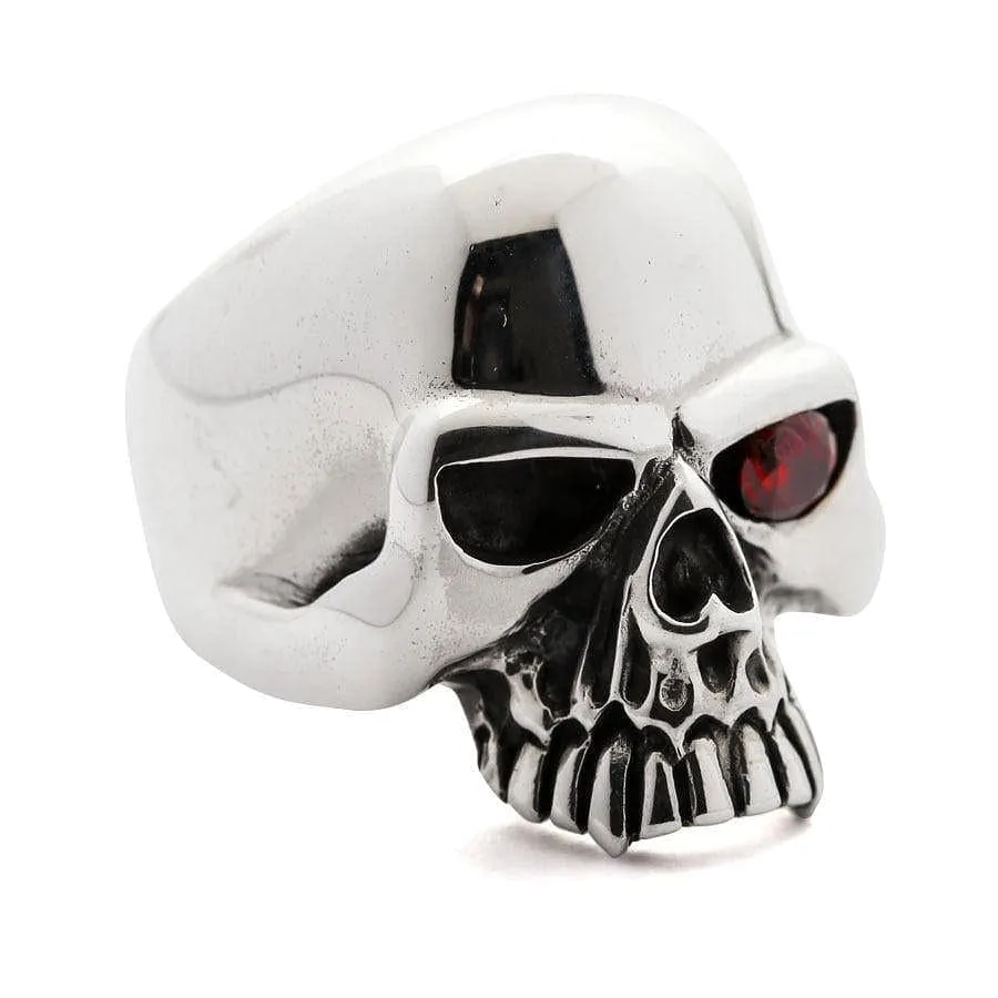 Rocker Red Ruby Eye Sterling Silver Skull Ring