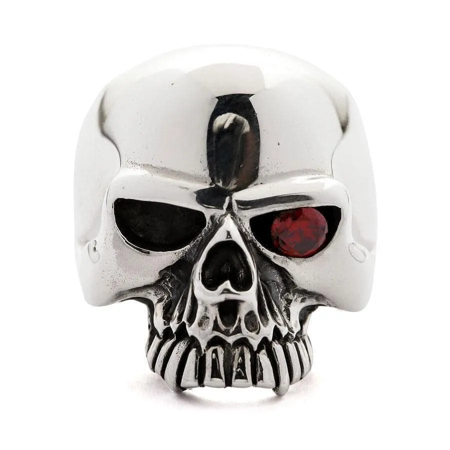 Rocker Red Ruby Eye Sterling Silver Skull Ring
