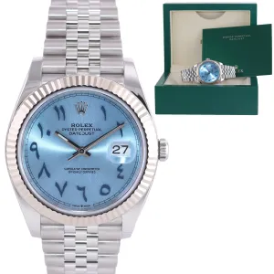Rolex DateJust 41 126334 Blue Arabic Steel White Gold Fluted Oyster Watch Box