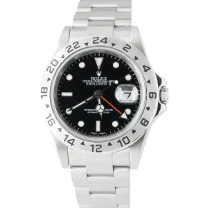 Rolex Explorer II NO-HOLES CASE Stainless Steel Black Date GMT 40mm Watch 16570
