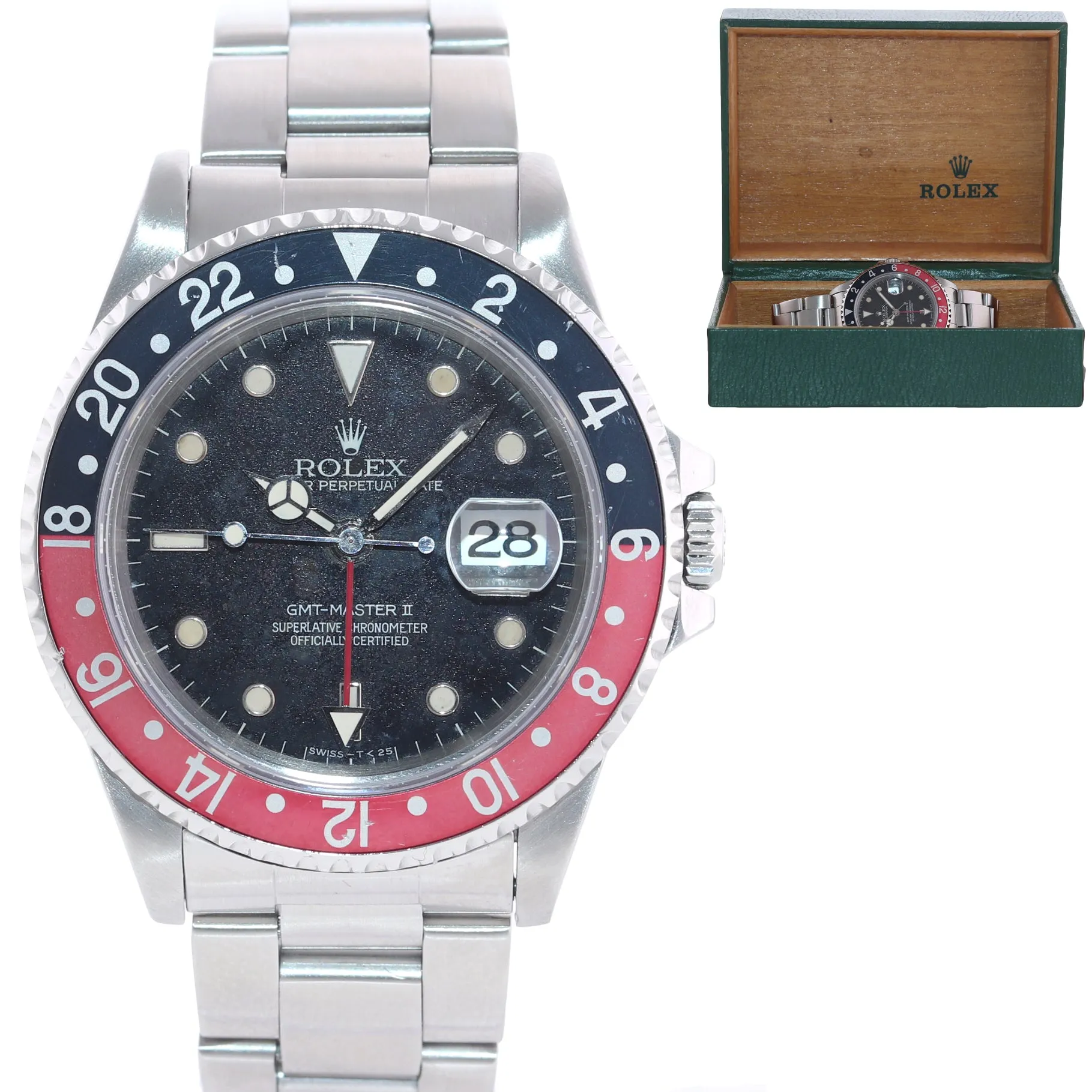 Rolex GMT-Master II Coke Black Red 16710 Patina Stainless Steel 40mm Watch Box