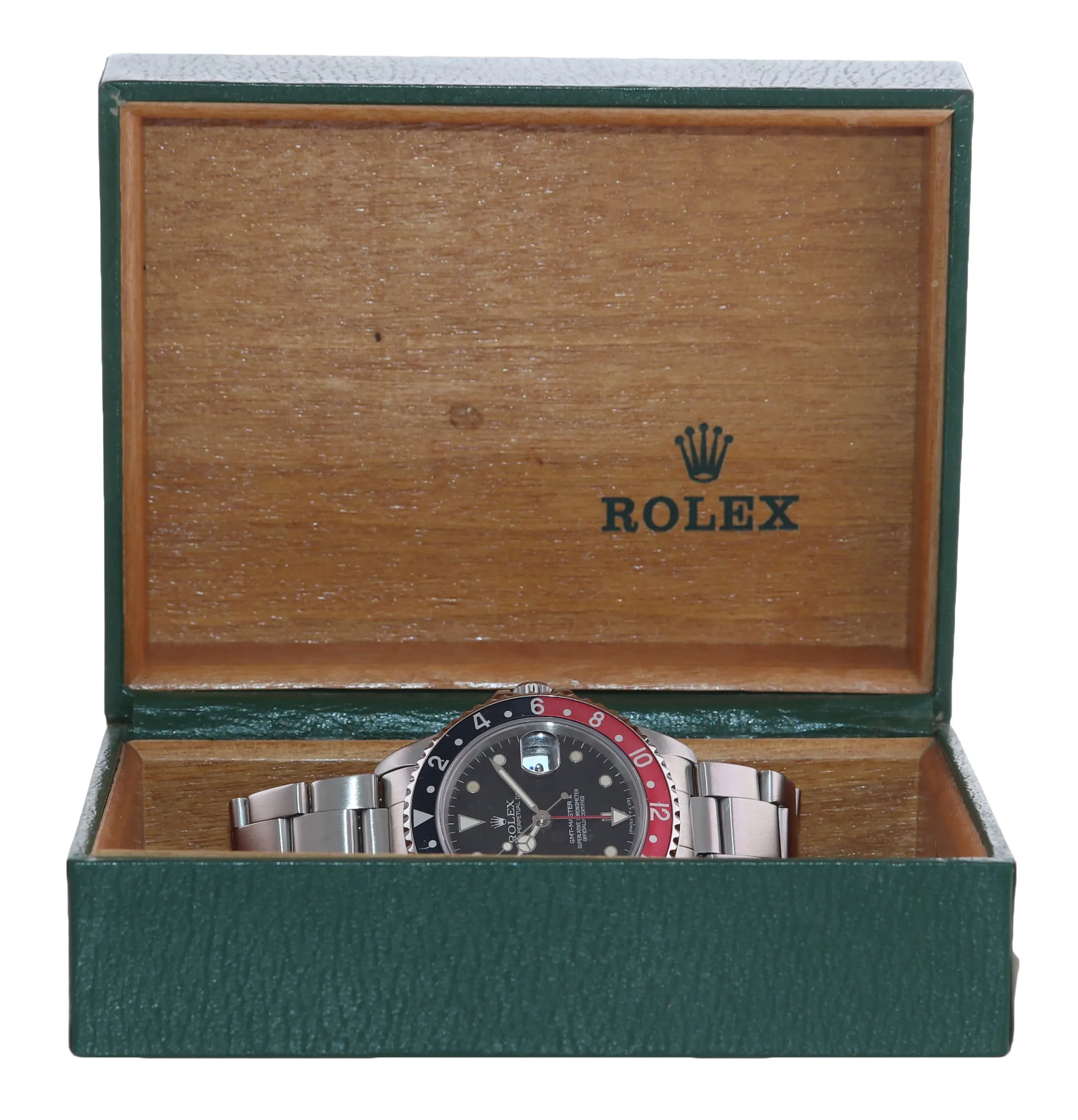 Rolex GMT-Master II Coke Black Red 16710 Patina Stainless Steel 40mm Watch Box