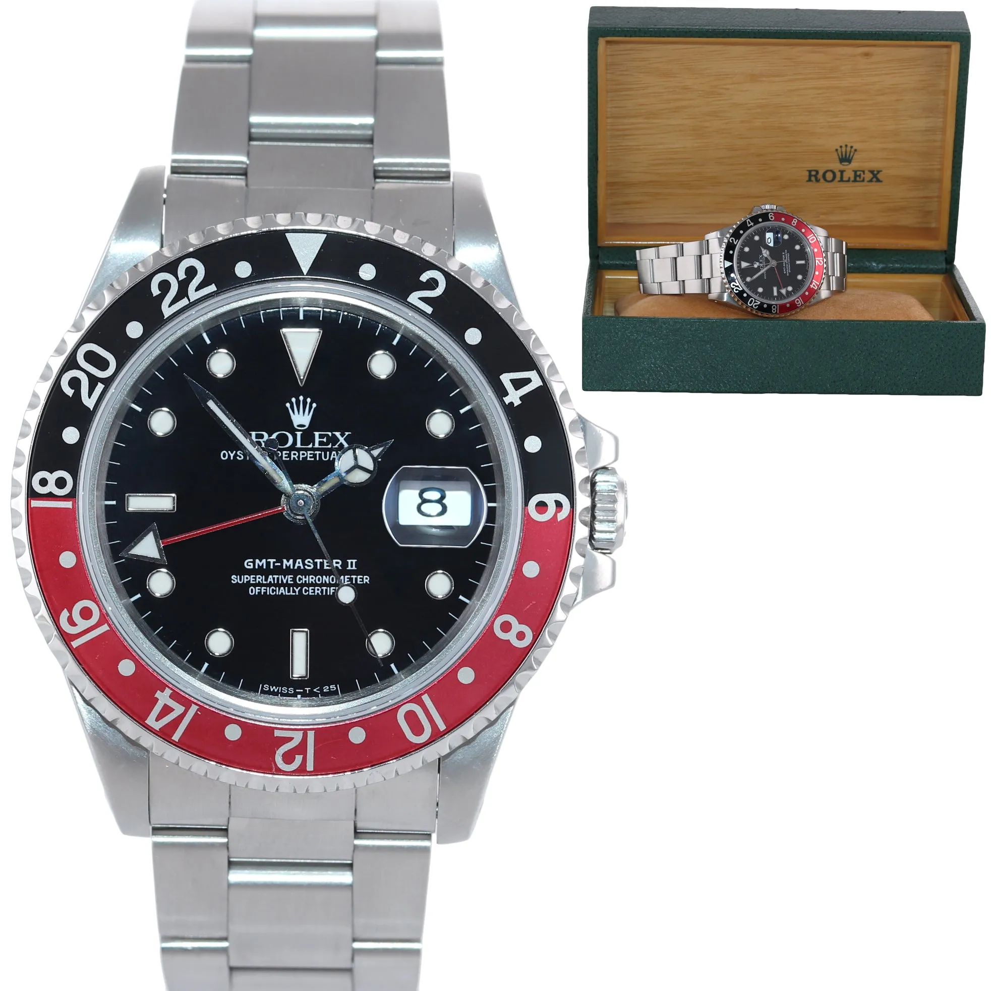 Rolex GMT-Master II Coke Red Black Steel Tritium 16710 40mm Watch Box