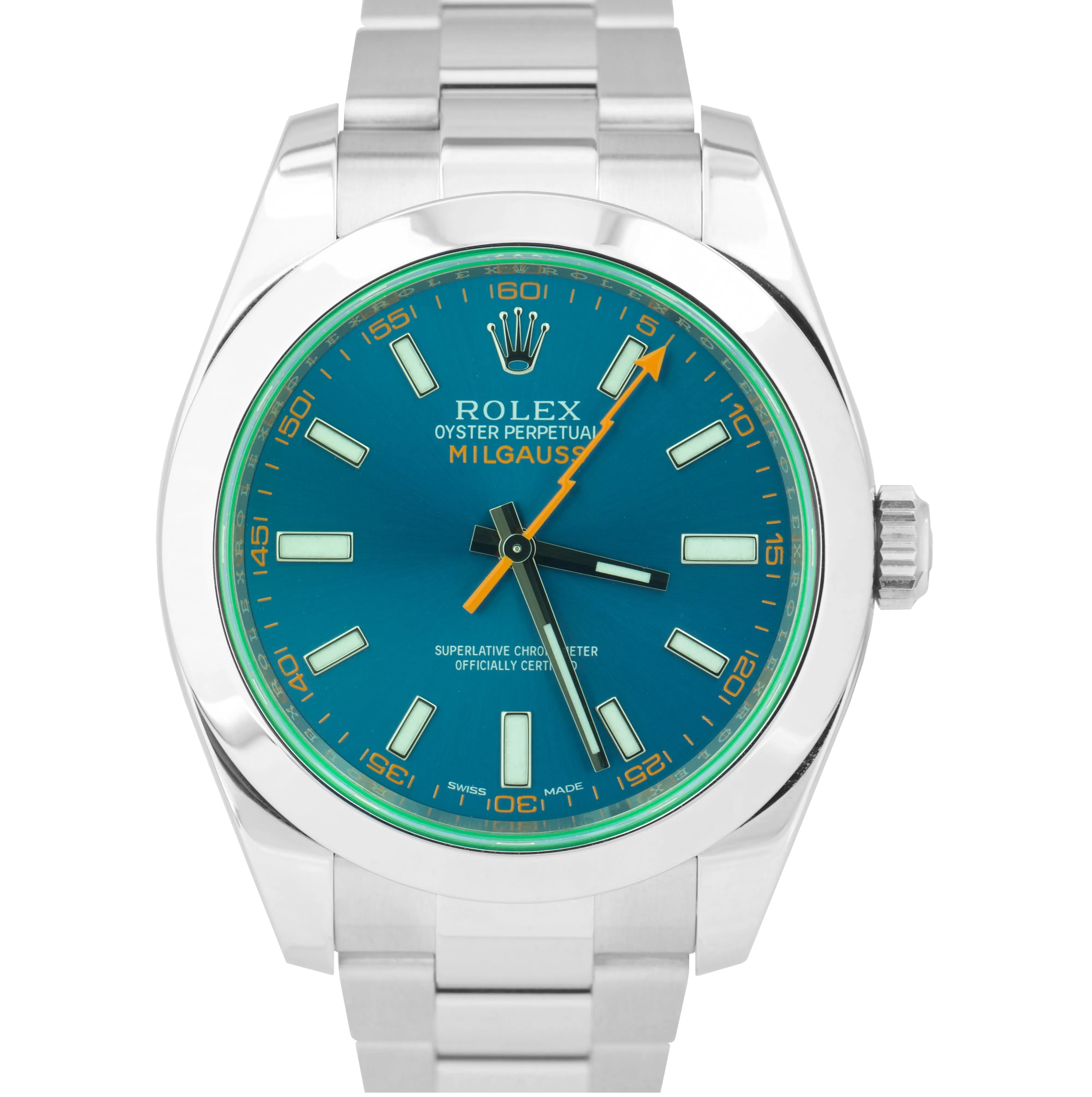 Rolex Milgauss Z-Blue Green Anniversary 40mm 116400 GV Stainless Steel Watch B P