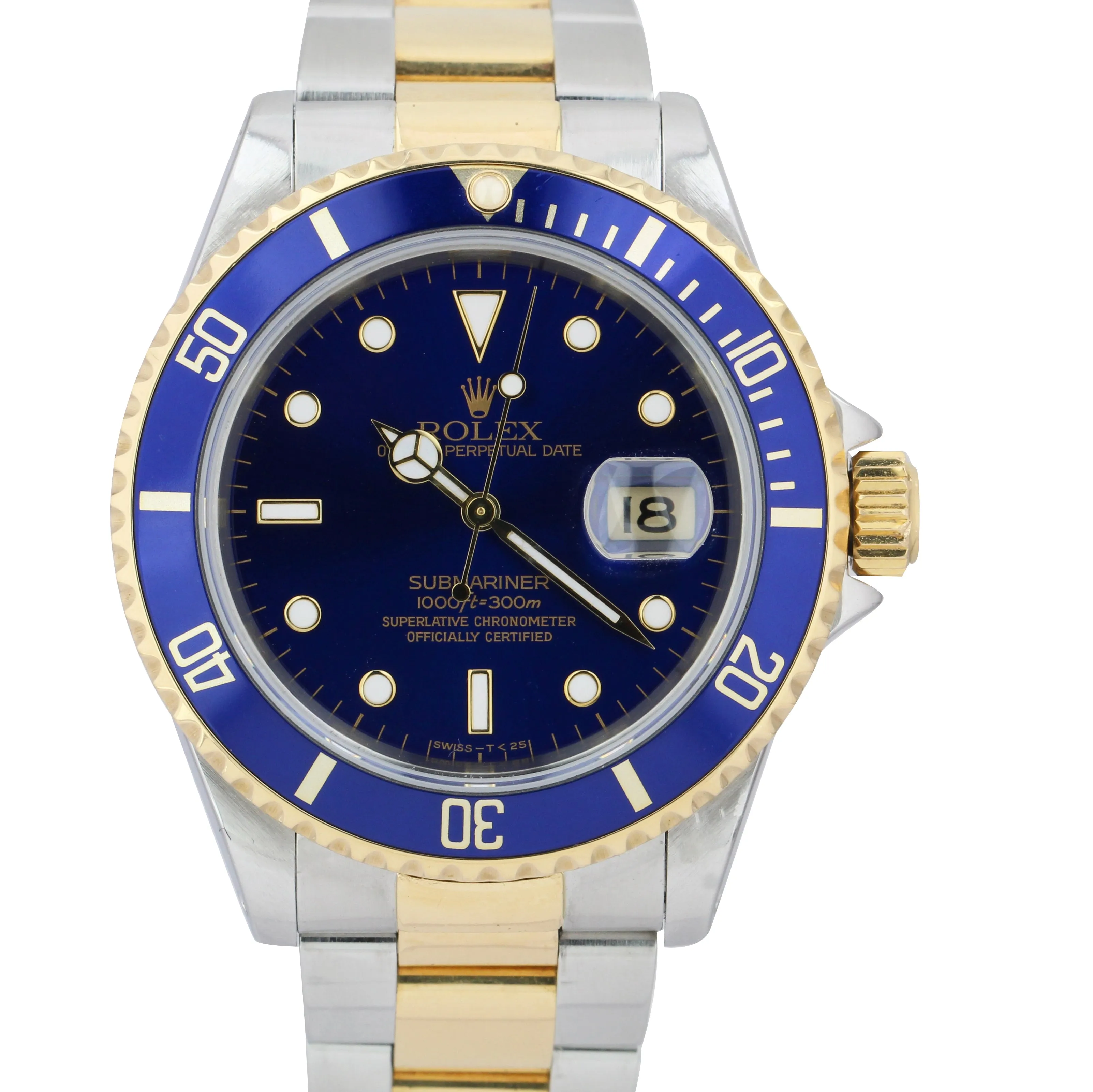 Rolex Submariner Date Two-Tone Steel Gold Blue 40mm Watch 16613 LB BOX PAPERS