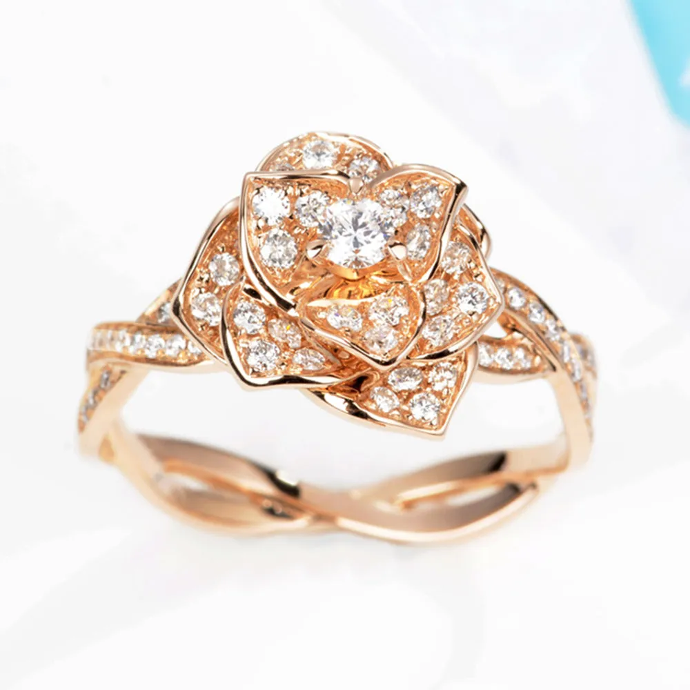 Rose Flower Branch Diamond Ring