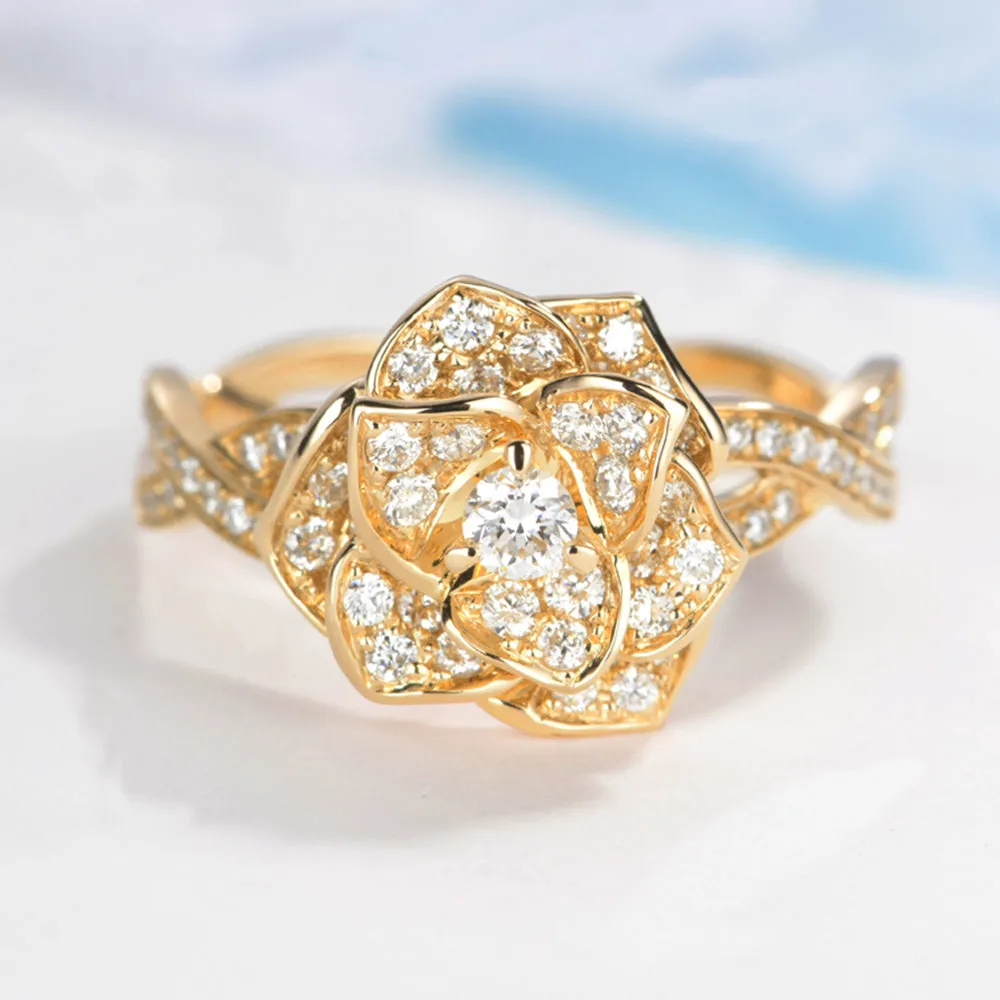 Rose Flower Branch Diamond Ring