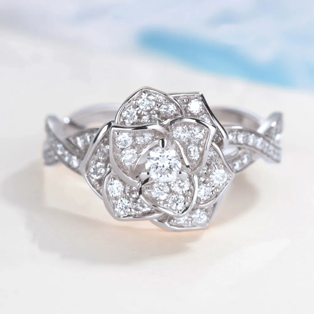 Rose Flower Branch Diamond Ring
