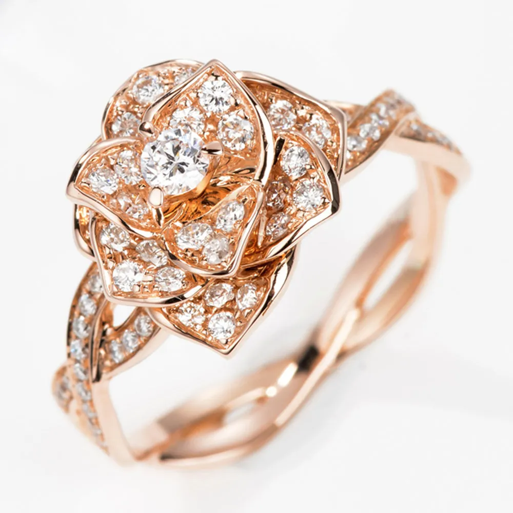 Rose Flower Branch Diamond Ring