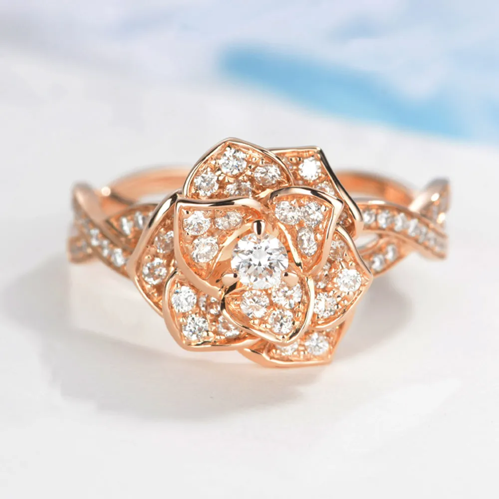 Rose Flower Branch Diamond Ring