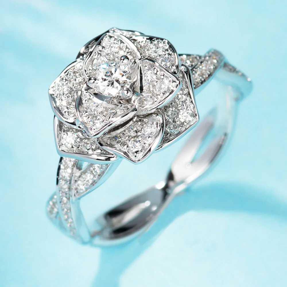 Rose Flower Branch Diamond Ring