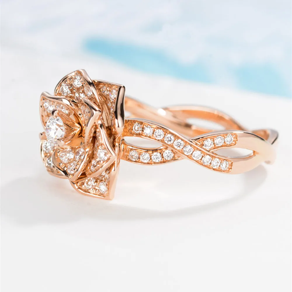 Rose Flower Branch Diamond Ring
