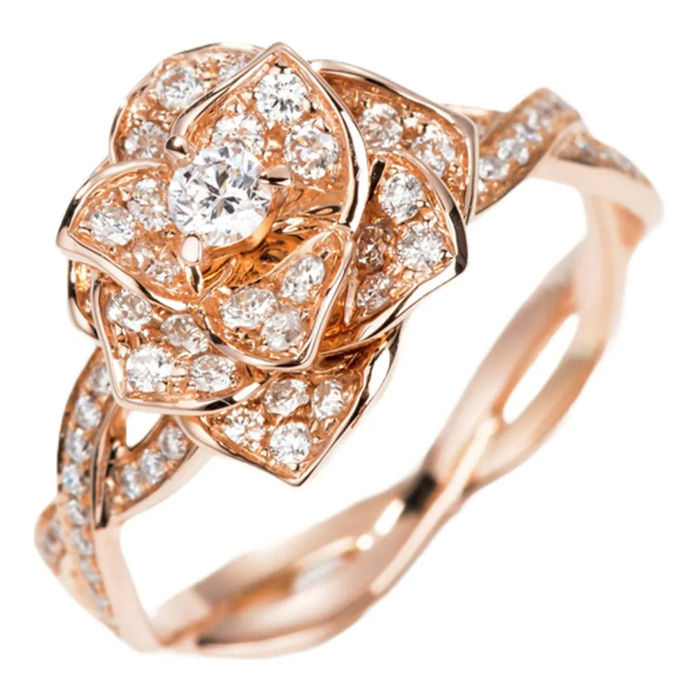 Rose Flower Branch Diamond Ring