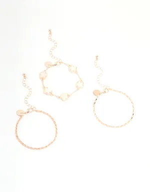 Rose Gold Flower & Chain Bracelets 3-Pack