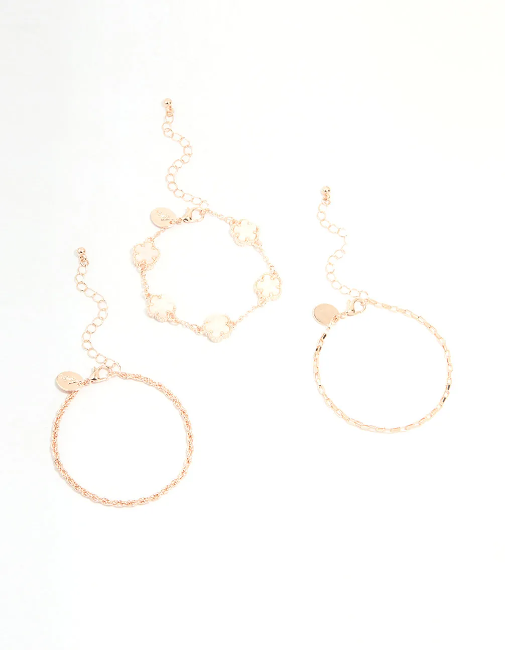 Rose Gold Flower & Chain Bracelets 3-Pack