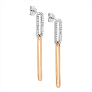 Rose Gold Plated Sterling Silver Open Oval Link Drop Earrings with Cubic Zirconias E556R
