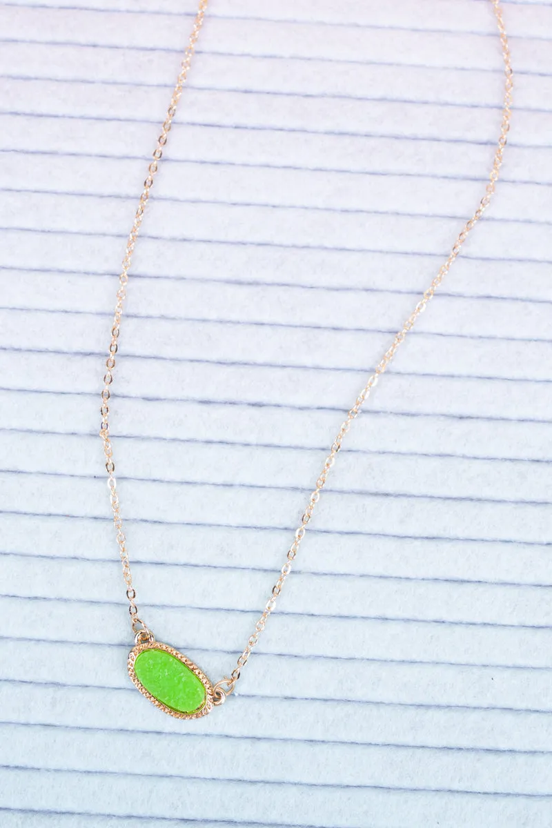 Roslyn Peridot Druzy Goldtone Necklace