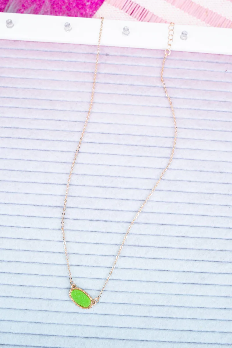 Roslyn Peridot Druzy Goldtone Necklace