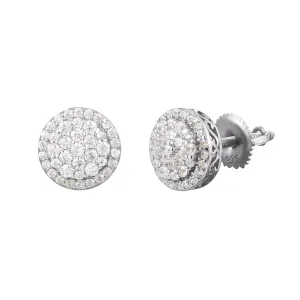Round .925 Elegant Cluster Icy Stud Screw Back Earrings