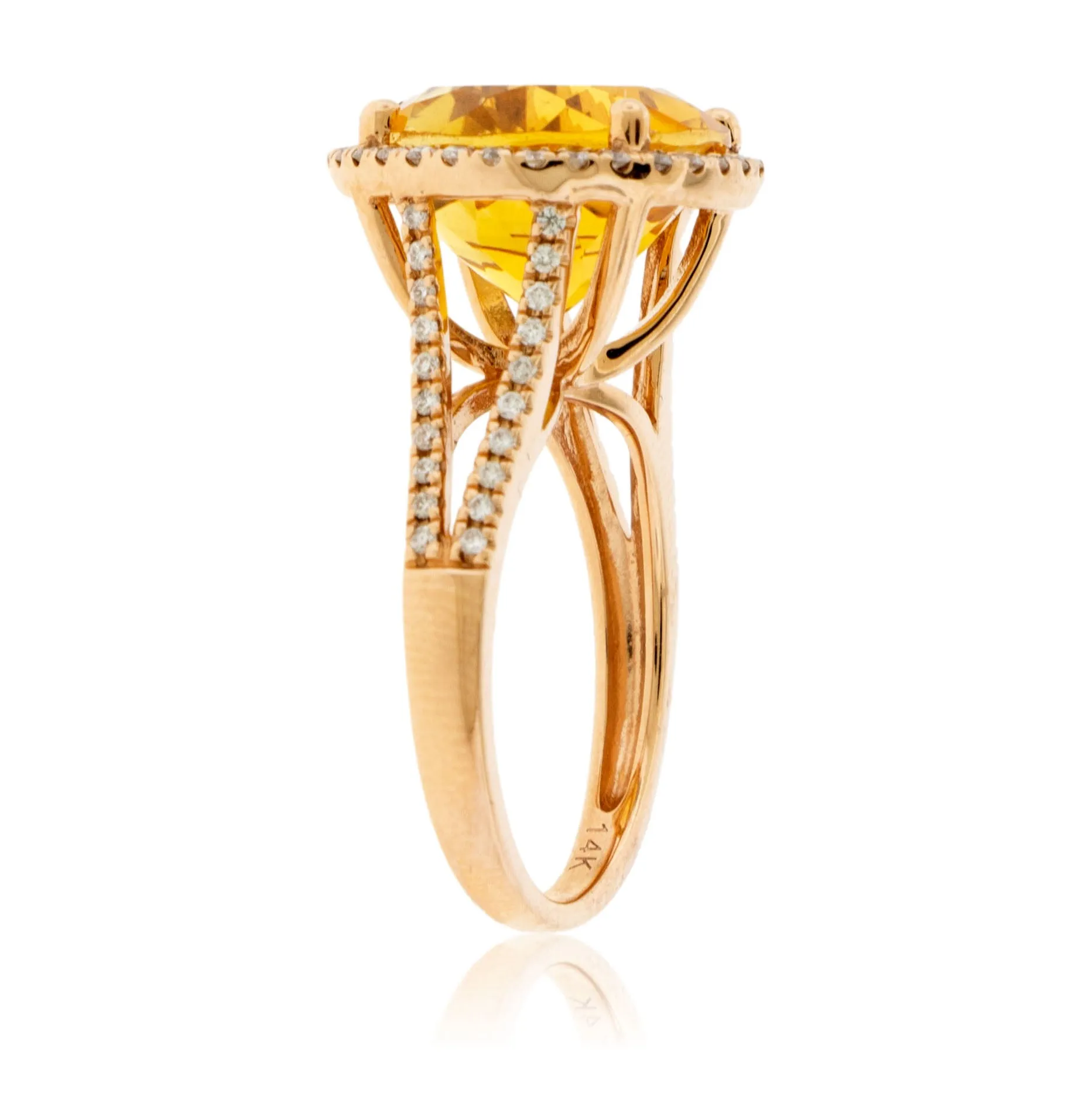 Round Citrine & Diamond Halo Ring in Rose Gold