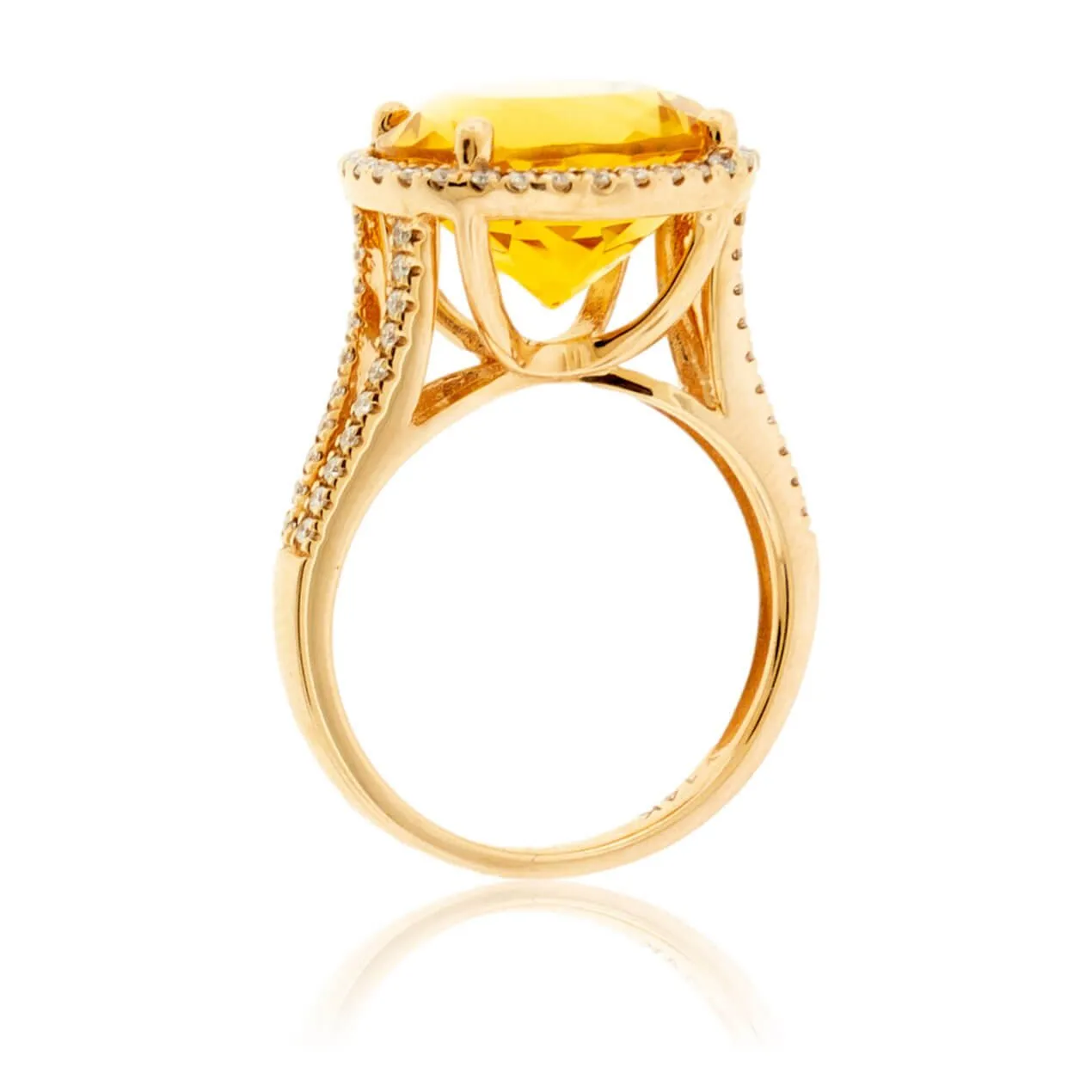 Round Citrine & Diamond Halo Ring in Rose Gold