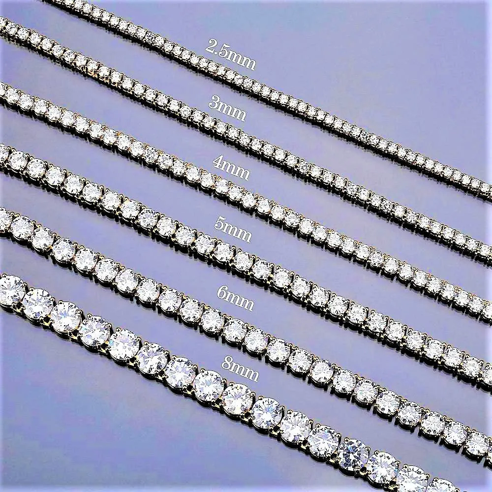 Round Cubic Zirconia Sterling Silver 3/4/5mm Tennis Chains Necklaces