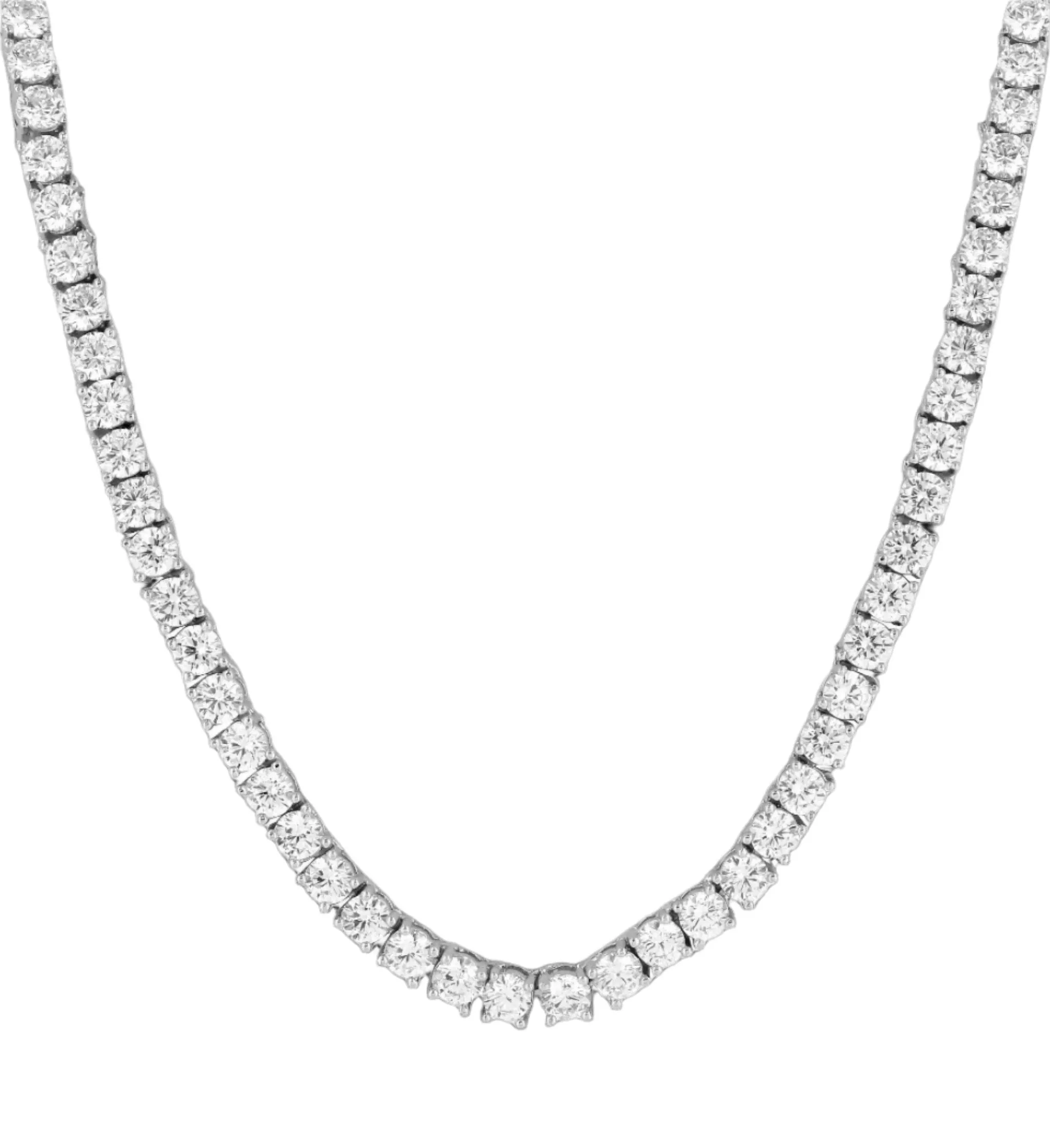 Round Cubic Zirconia Sterling Silver 3/4/5mm Tennis Chains Necklaces