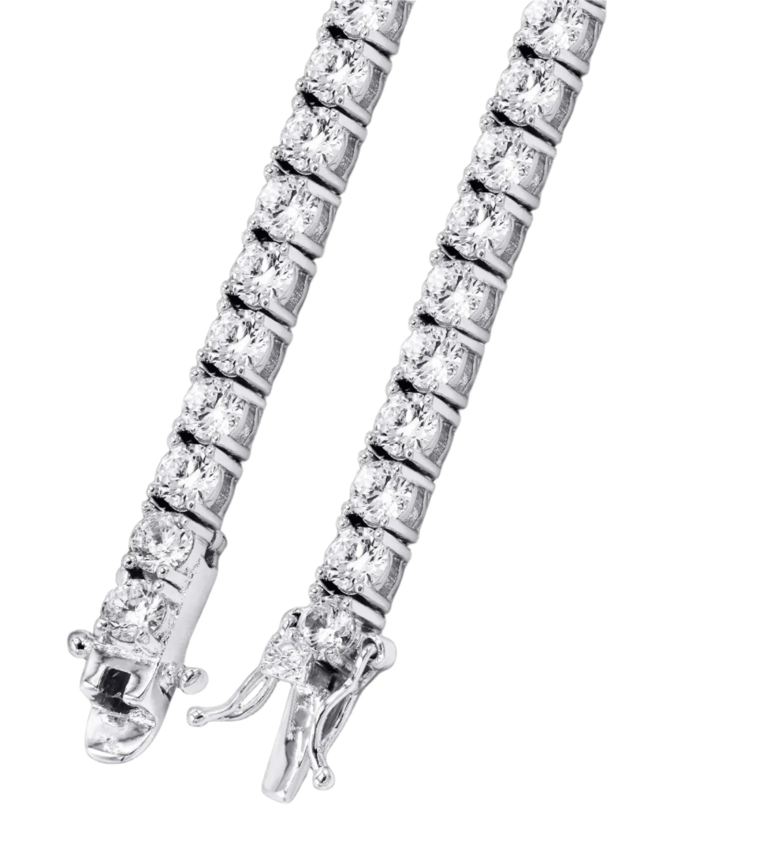 Round Cubic Zirconia Sterling Silver 3/4/5mm Tennis Chains Necklaces