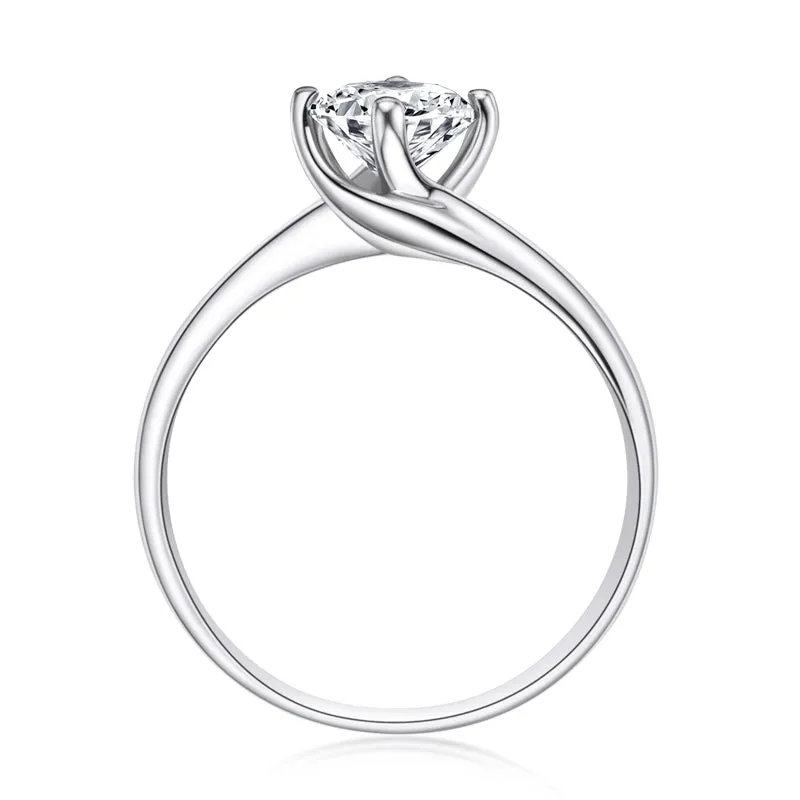 Round Cut Lightly Blue Moissanite Diamond Ring