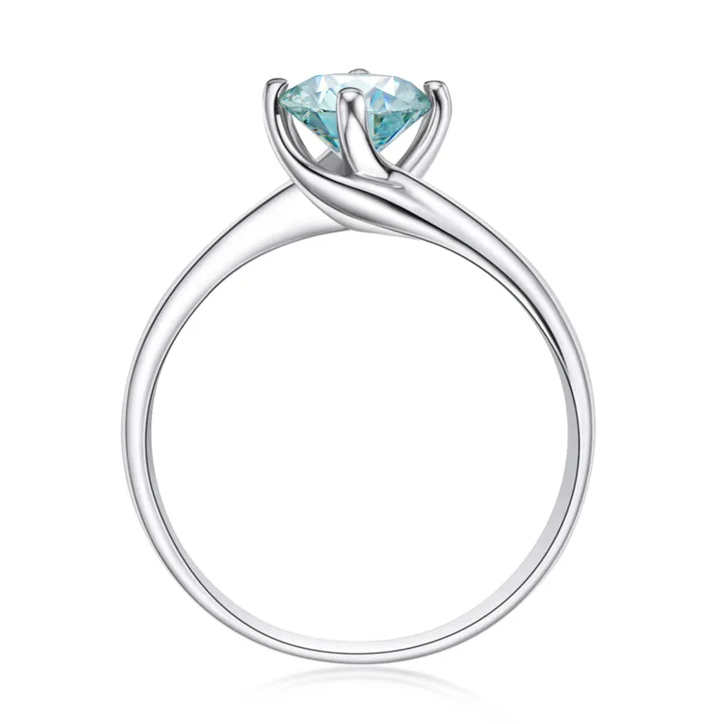 Round Cut Lightly Blue Moissanite Diamond Ring