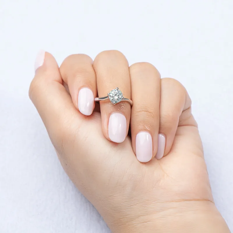 Round Cut Lightly Blue Moissanite Diamond Ring