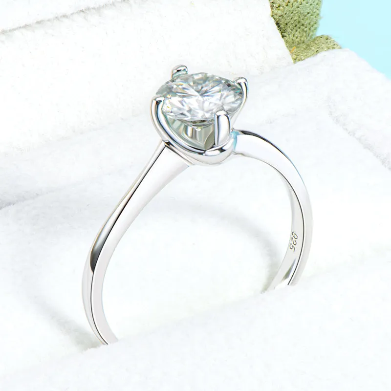 Round Cut Lightly Blue Moissanite Diamond Ring