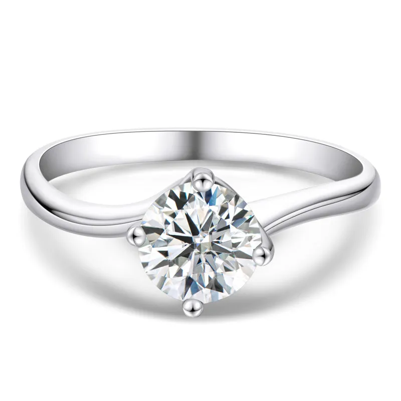 Round Cut Lightly Blue Moissanite Diamond Ring