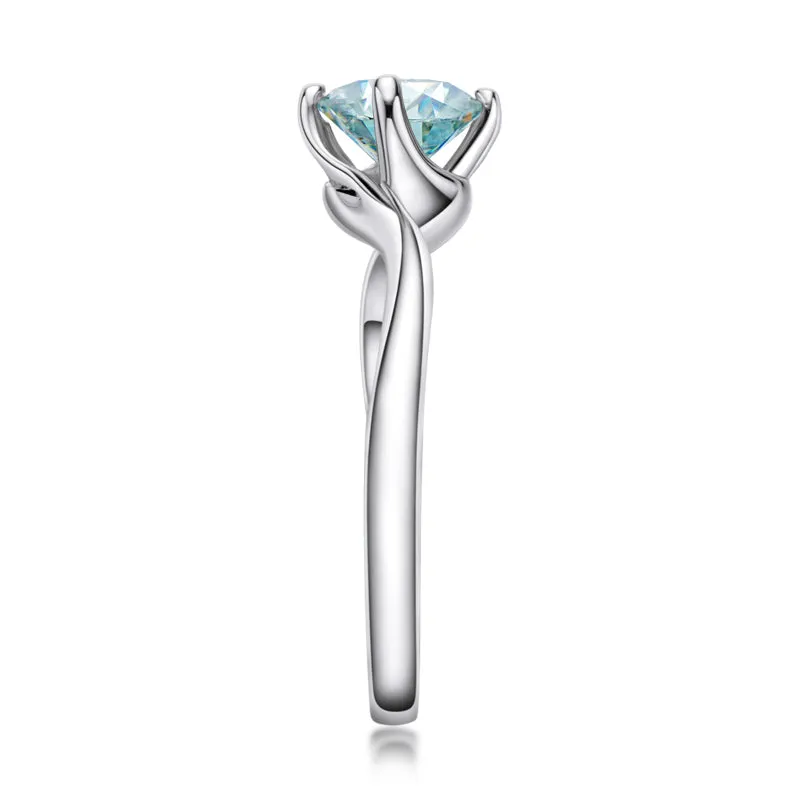 Round Cut Lightly Blue Moissanite Diamond Ring
