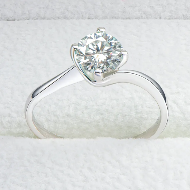 Round Cut Lightly Blue Moissanite Diamond Ring