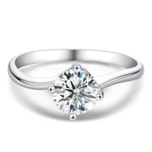 Round Cut Lightly Blue Moissanite Diamond Ring
