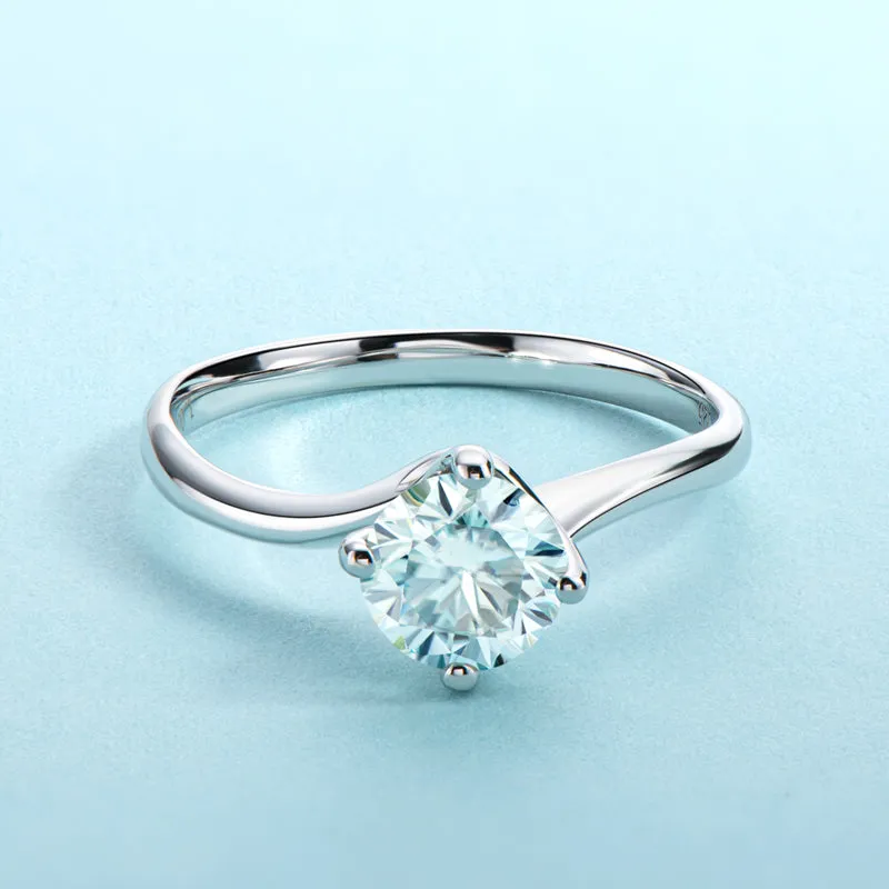 Round Cut Lightly Blue Moissanite Diamond Ring