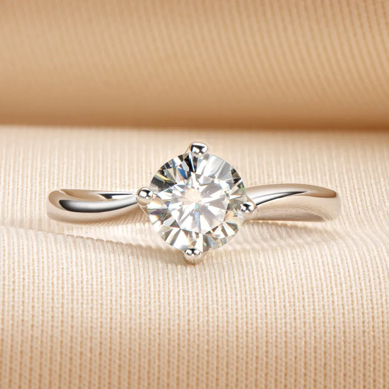 Round Cut Lightly Blue Moissanite Diamond Ring